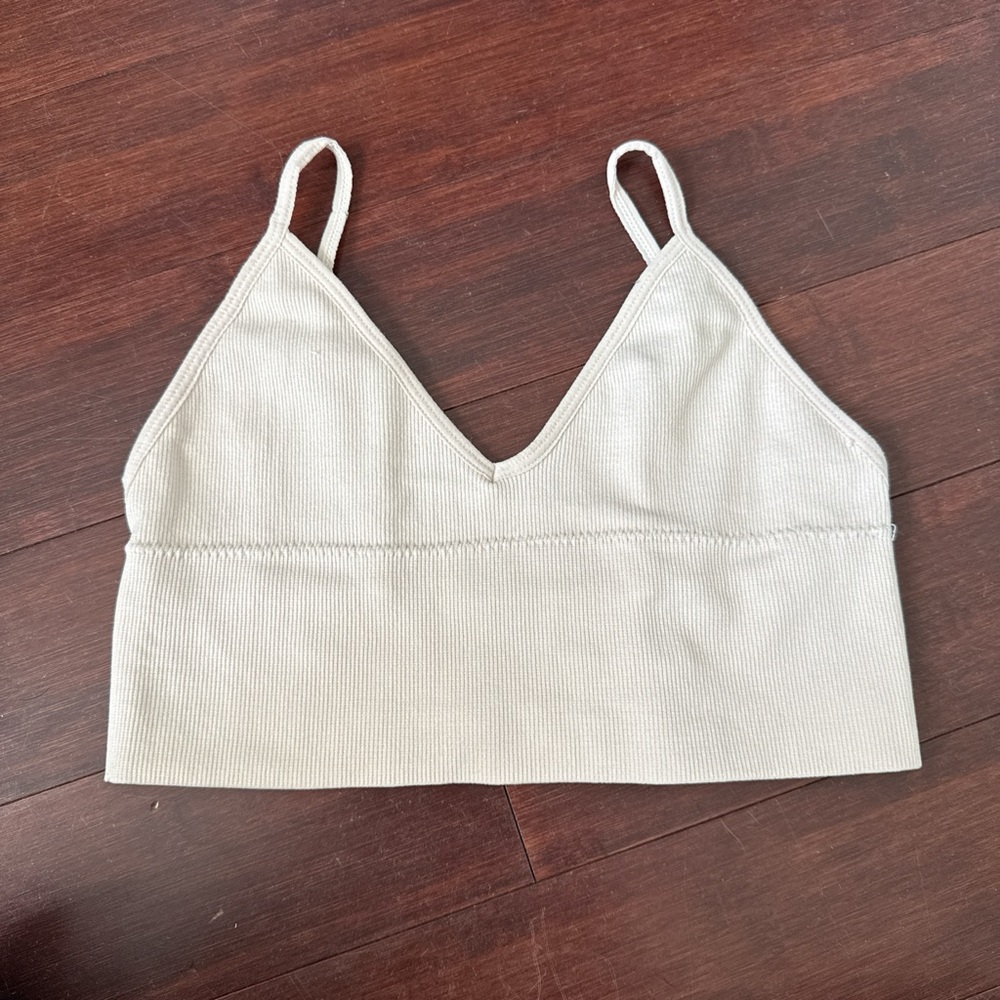 Cream ribbed bra top